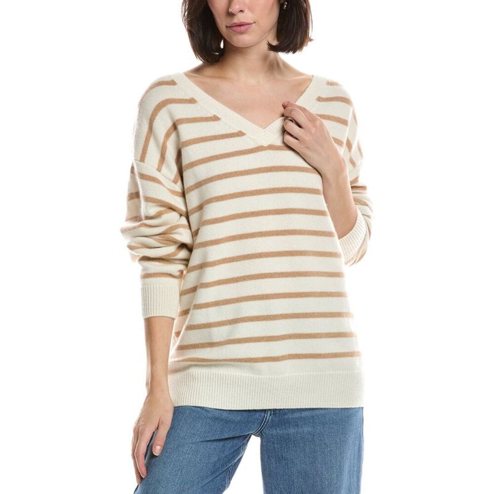 Frame Denim Womens Frame The V-Neck Cashmere Sweater, White